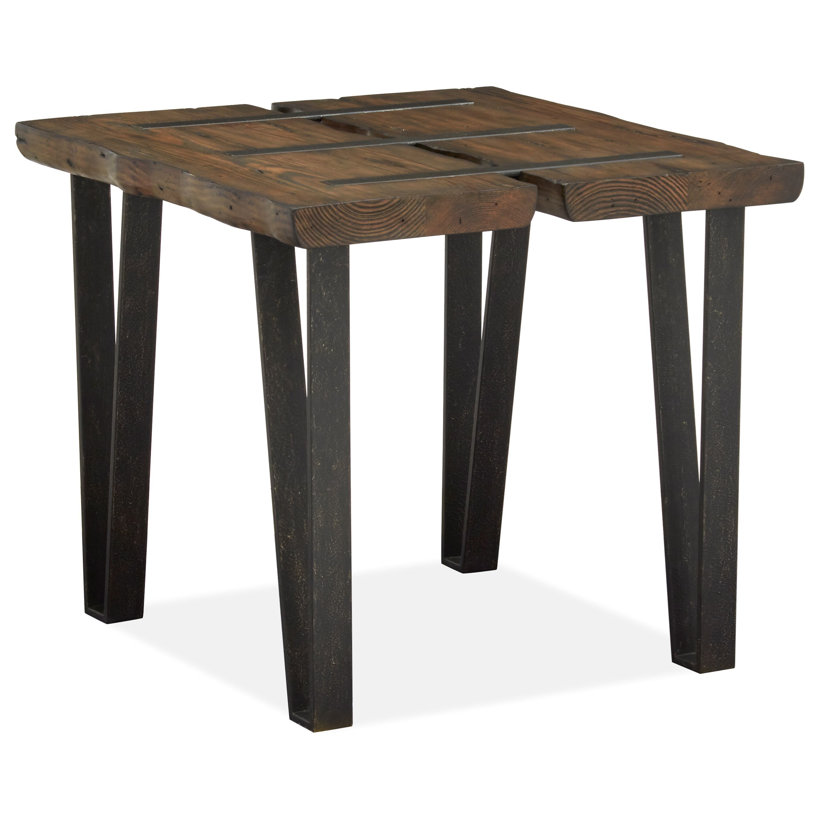 Magnussen Home Dartmouth MAT19043 Rustic End Table with Metal Stretchers Upper Room Home